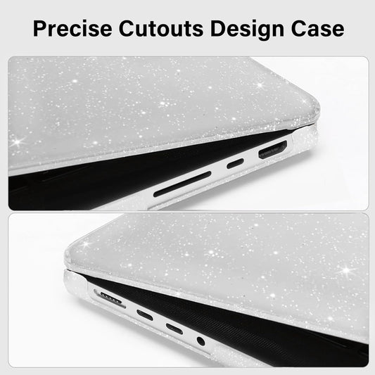 MOSISO Compatible with MacBook Pro 14 inch Case 2025-2021 M4 M3 M2 M1 A3112 A3185 A3401 A2918 A2992 A2779 A2442, Sparkly Glitter Plastic Hard Shell&Keyboard Cover&Screen Film&Storage Bag, Transparent