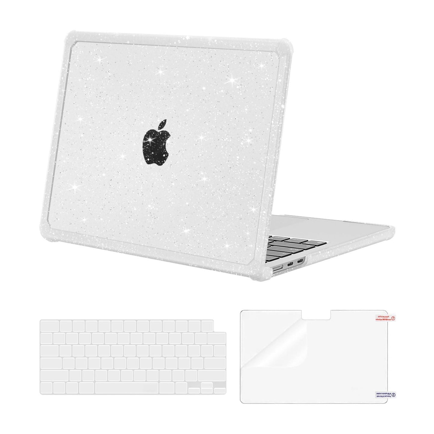 MOSISO Compatible with MacBook Air 13 inch Case 2025 2024 2023 2022 M4 A3240 M3 A3113 M2 A2681, Anti-Cracking TPU Bumper Glitter Hard Case&Keyboard Cover&Screen Film for MacBook Air 13.6, Transparent