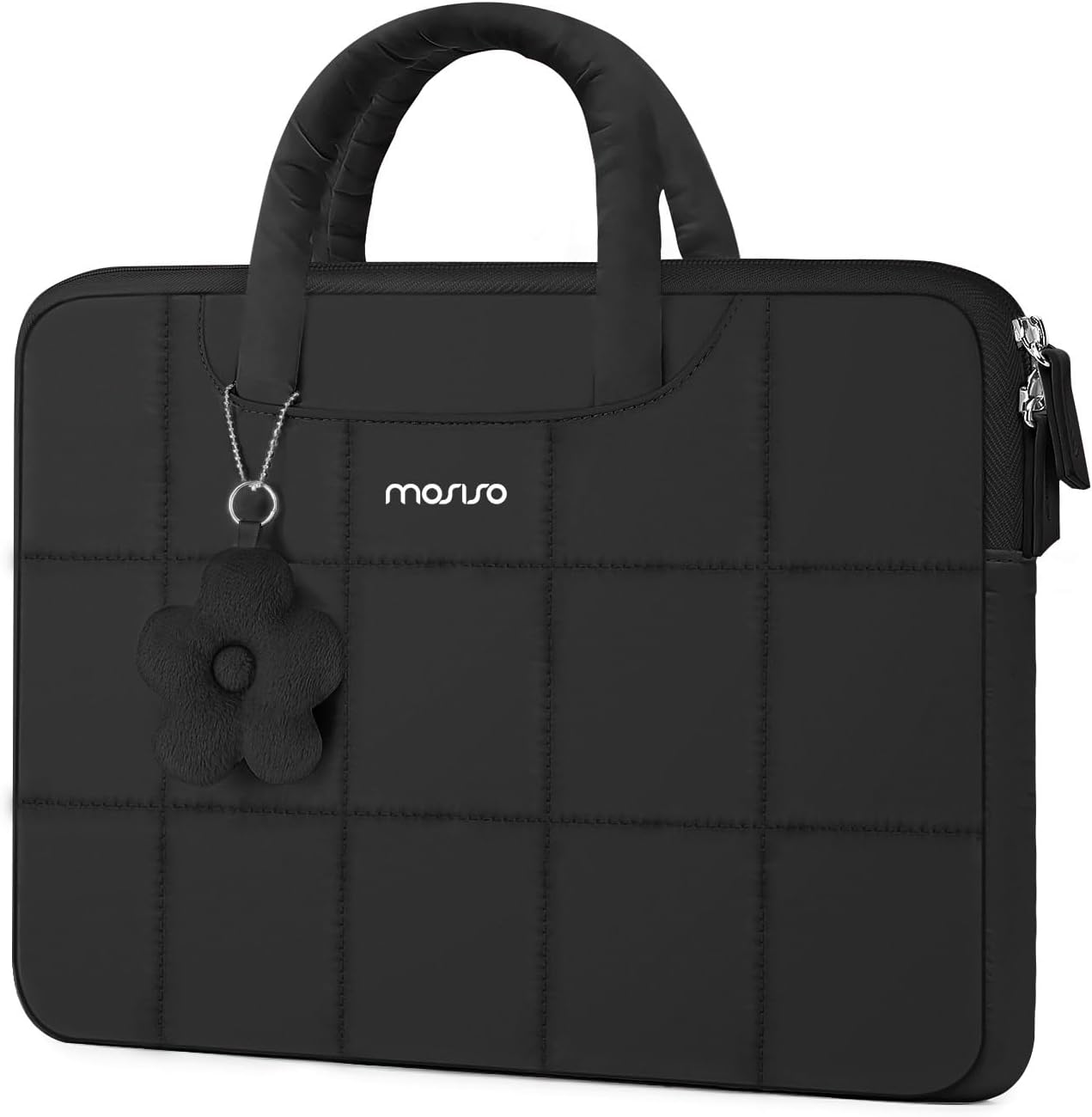 MOSISO Laptop Case 13.3-16 inch,13.3/14/16 inch Puffy Laptop Sleeve Compatible with MacBook Neo 13/Air 13 13.6/Pro/Pro 14,HP Dell ASUS Lenovo,Rectangle Quilted Bag with Handle&Flower Pendant