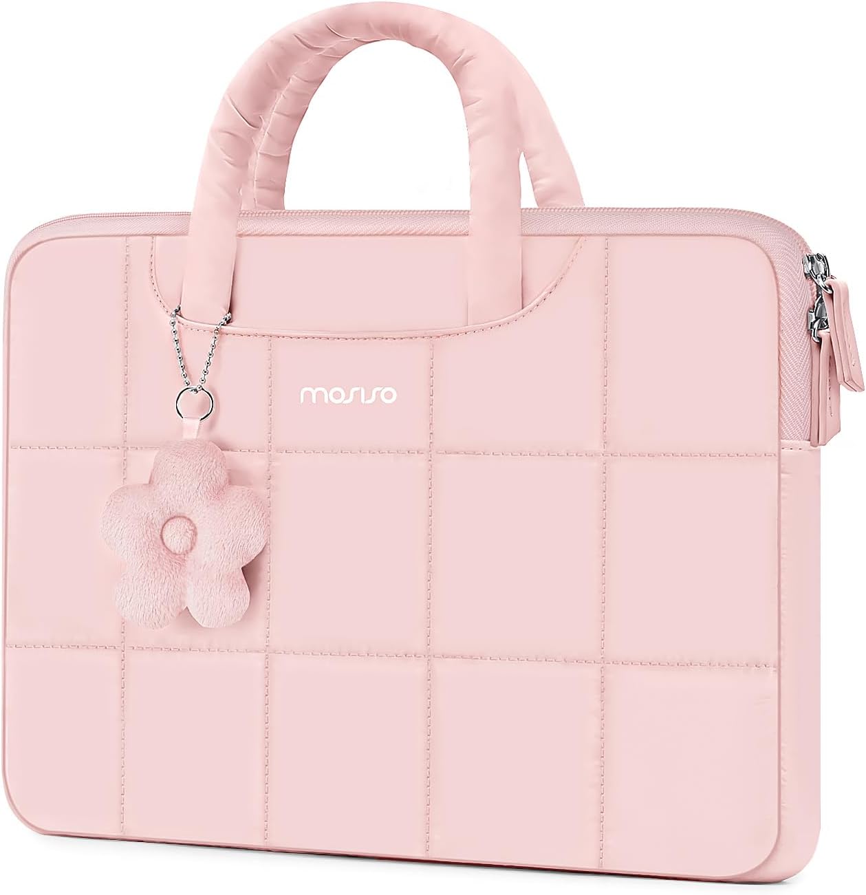 MOSISO Laptop Case 13.3-16 inch,13.3/14/16 inch Puffy Laptop Sleeve Compatible with MacBook Neo 13/Air 13 13.6/Pro/Pro 14,HP Dell ASUS Lenovo,Rectangle Quilted Bag with Handle&Flower Pendant