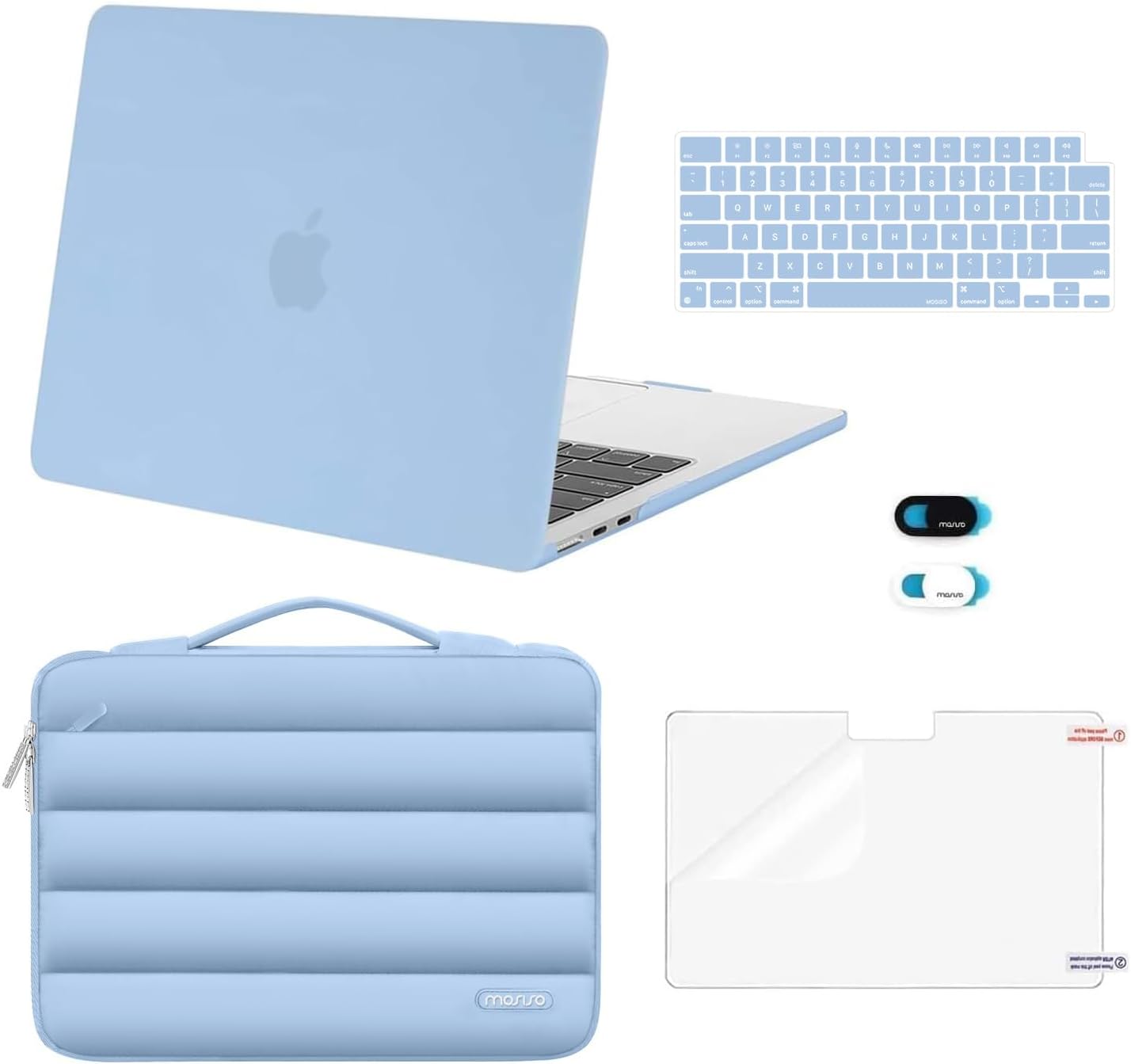 MOSISO Compatible with MacBook Air 13 inch Case M5 2026 M4 2025 M3 M2 2024-2022 A3449 A3240 A3113 A2681, Hard Case&Puffy Bag&Keyboard Cover&Webcam Cover&ScreenFilm for MacBook Air 13.6, Antique Green