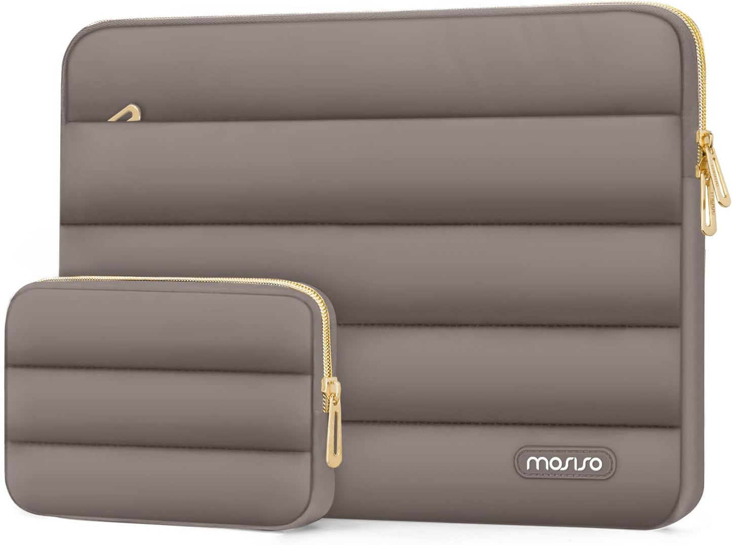 MOSISO Laptop Case 13-17.3 inch, 13 14 16 17.3 inch Puffy Laptop Sleeve Compatible with MacBook Pro 16 M5 M4 M3 M2 M1, HP Dell ASUS Acer Toshiba Lenovo, Polyester Horizontal Bag with Small Case, Brown
