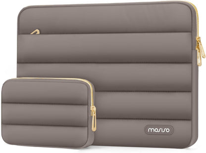 MOSISO Laptop Case 13-17.3 inch, 13 14 16 17.3 inch Puffy Laptop Sleeve Compatible with MacBook Pro 16 M5 M4 M3 M2 M1, HP Dell ASUS Acer Toshiba Lenovo, Polyester Horizontal Bag with Small Case, Brown