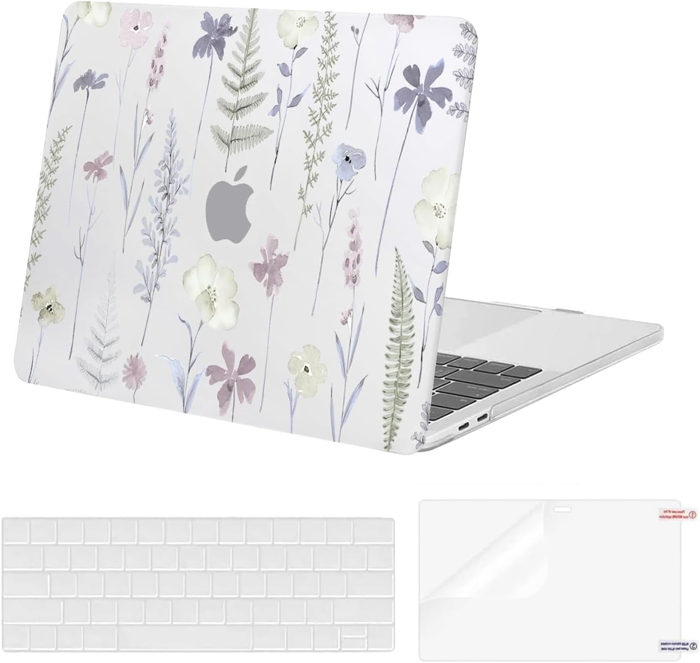 MOSISO Compatible with MacBook Pro 13 inch Case M2 2025, 2024, 2023-2016 A2338 M1 A2251 A2289 A2159 A1989 A1708 A1706, Plastic Meadow Floral Hard Shell Case&Keyboard Cover&Screen Protector,Transparent