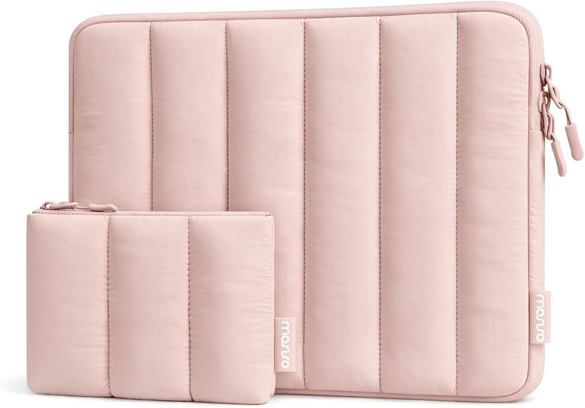 MOSISO Vertical Quilted Puffy Laptop Sleeve, 13.3/14/16 Inch Fit, 3 Layer Padding & Matching Color Accessory Pouch