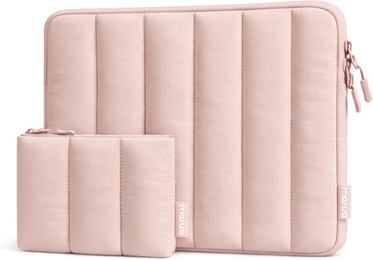 MOSISO Vertical Quilted Puffy Laptop Sleeve, 13.3/14/16 Inch Fit, 3 Layer Padding & Matching Color Accessory Pouch