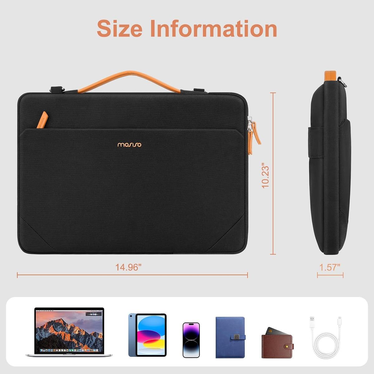 MOSISO 360 Protective Laptop Shoulder Bag 15.6 Inch — Side Open Messenger with 4 Zipper Pockets, Handle & Trolley Belt for MacBook HP Dell Lenovo
