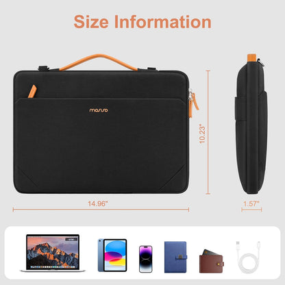 MOSISO 360 Protective Laptop Shoulder Bag 15.6 Inch — Side Open Messenger with 4 Zipper Pockets, Handle & Trolley Belt for MacBook HP Dell Lenovo