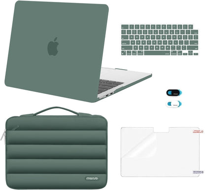 MOSISO Compatible with MacBook Air 13 inch Case M5 2026 M4 2025 M3 M2 2024-2022 A3449 A3240 A3113 A2681, Hard Case&Puffy Bag&Keyboard Cover&Webcam Cover&ScreenFilm for MacBook Air 13.6, Antique Green