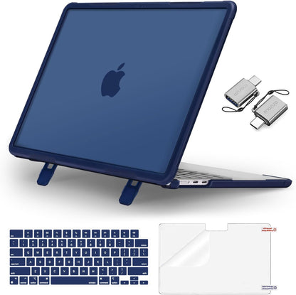MOSISO Shock-Absorbing Cover Compatible with MacBook Air 13 inch Case M2-M5 2022-2026 A2681 A3113 A3240 A3449, 4 in 1 Kit Anti-Crack Hard Shell with Kickstand