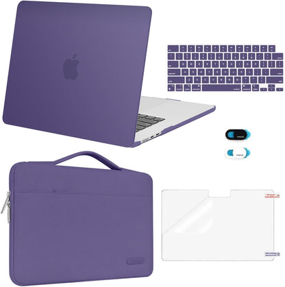 MOSISO 5‑in‑1 Hard‑Shell & Carry‑Sleeve Kit for MacBook Air 15(A3448/A3241/A3114/A2941), Keyboard‑Cover, Screen‑Film & Webcam‑Cover