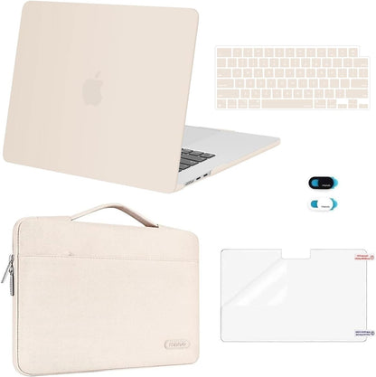 MOSISO 5‑in‑1 Hard‑Shell & Carry‑Sleeve Kit for MacBook Air 15(A3448/A3241/A3114/A2941), Keyboard‑Cover, Screen‑Film & Webcam‑Cover