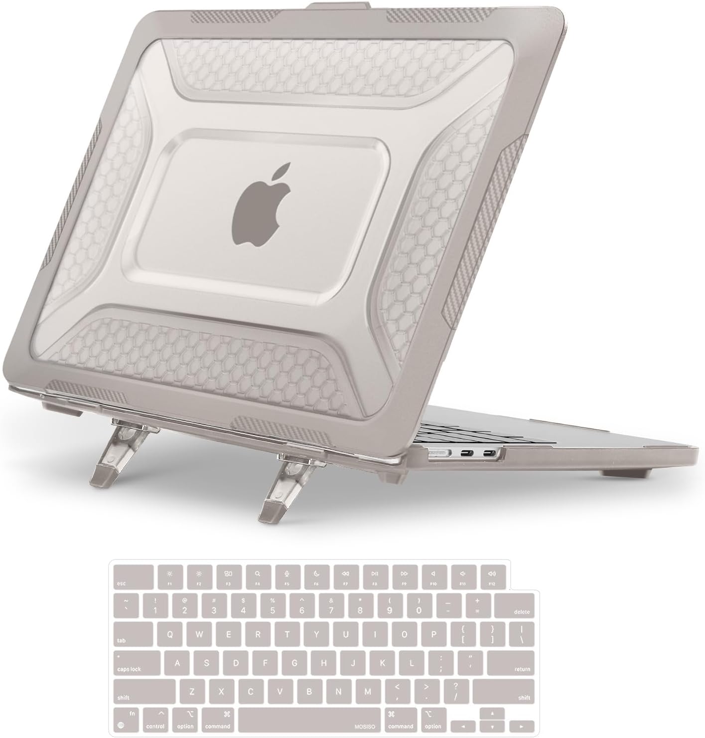 MOSISO Compatible with MacBook Air 13 inch Case M5 M4 M3 M2 2025-2022 A3449 A3240 A3113 A2681, 2 in 1 Kit Honeycomb Shock Resistant Hard Case with Foldable Kickstand for MacBook Air 13.6,