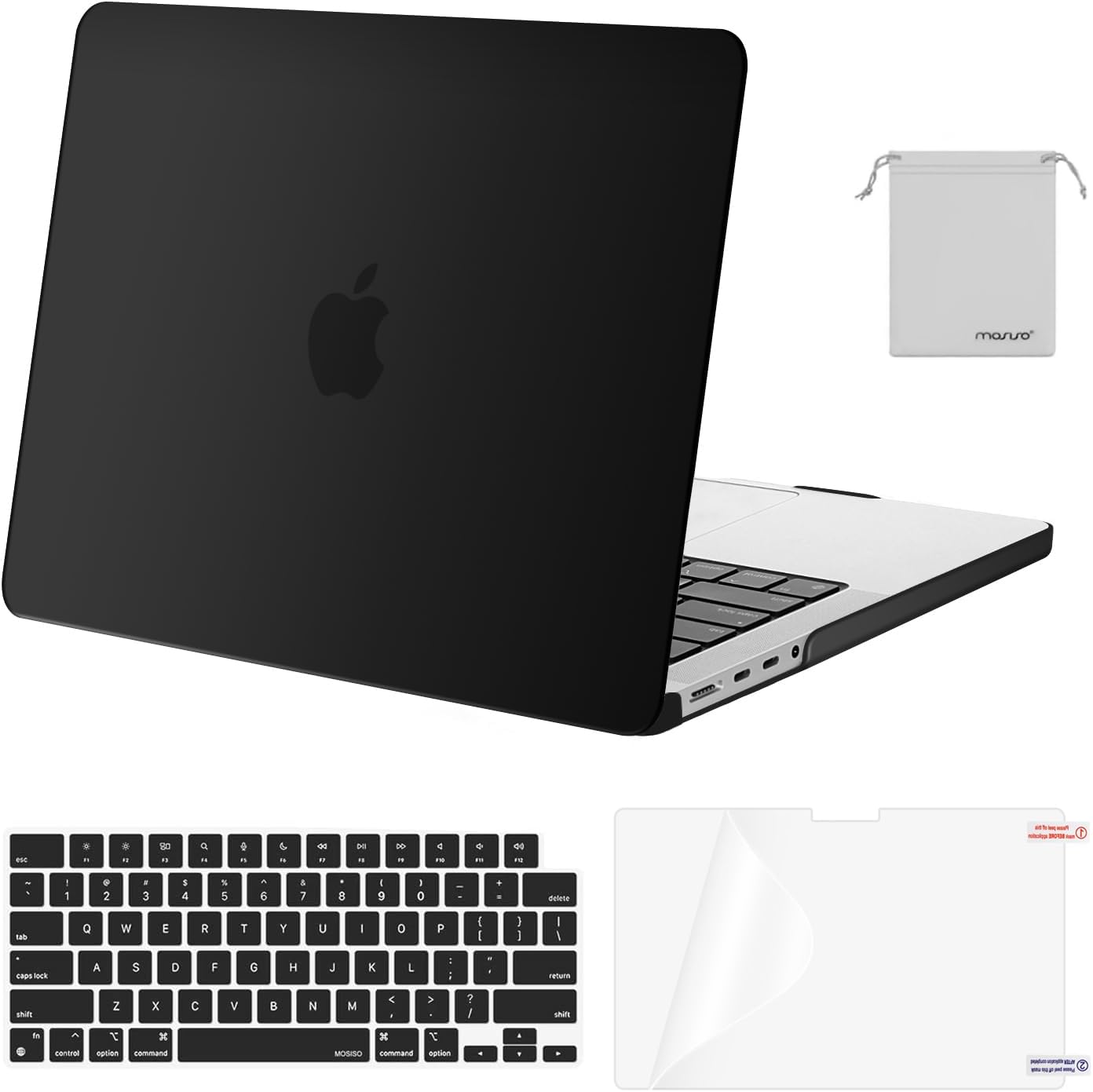 MOSISO Compatible with MacBook Pro 14 inch Case 2025 2024 2023 2022 2021 M5 M4 M3 M2 M1 A3434 A3112 A3185 A3401 A2918 A2992 A2779 A2442, Hard Shell&Keyboard Cover&Screen Film&Pouch,Black iMosiso