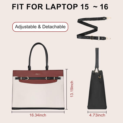 MOSISO Women PU‑Leather 15.6‑Inch Laptop Tote Bag,3‑Multi‑Compartment,Removable‑Adjustable‑Strap & Rivet‑Reinforced‑Base