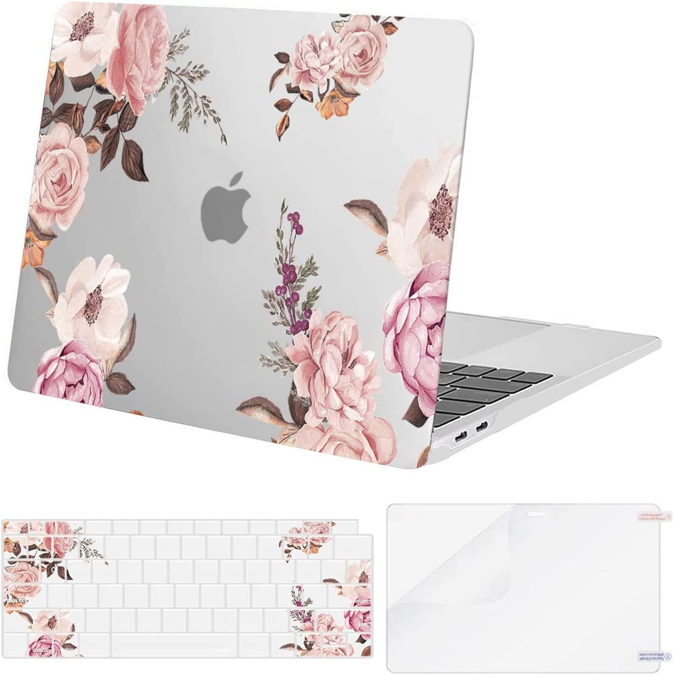 MOSISO Compatible with MacBook Air 13 inch Case 2022 2021 2020 2019 2018 Release A2337 M1 A2179 A1932, Plastic Peony Hard Shell&Keyboard Cover&Screen Protector for MacBook Air 13.3 inch