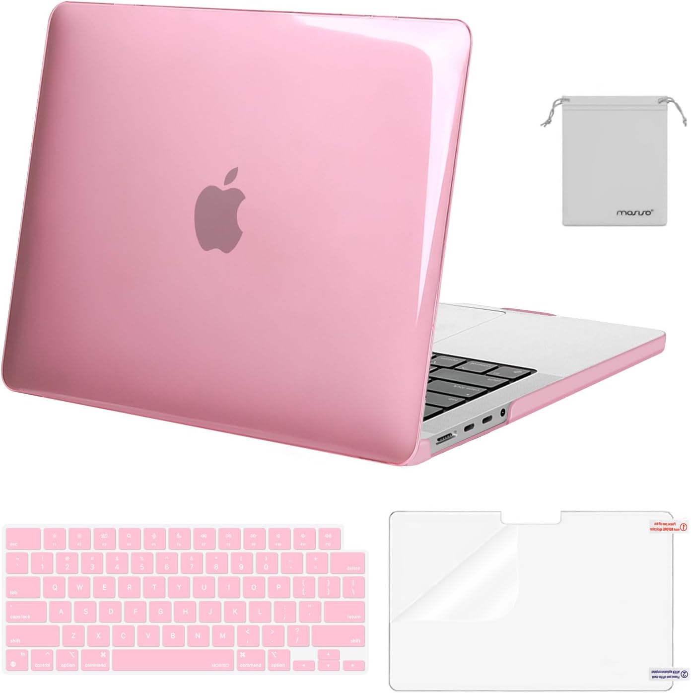 MOSISO Compatible with MacBook Pro 14 inch Case 2025 2024 2023 2022 2021 M4 M3 M2 M1 A3112 A3185 A3401 A2918 A2992 A2779 A2442, Plastic Hard Shell&Keyboard Cover&Screen Film&Pouch, Transparent