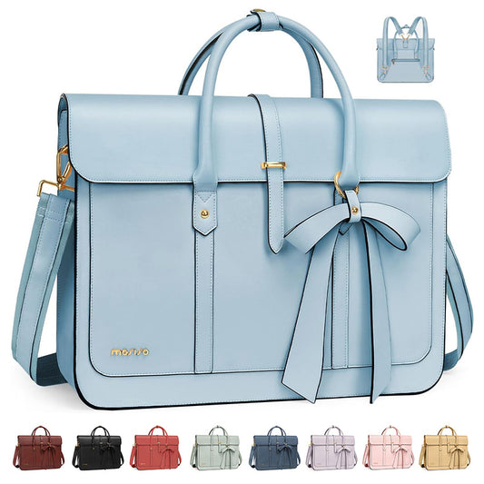 MOSISO Laptop Bag for Women, 13-14 inch, 15-15.6 inch PU Leather Laptop Shoulder Bag Convertible Backpack, 16 inch,PU Leather Laptop Shoulder Bag Convertible Backpack, 13.3 inch Messenger Bag Casual Handbag Work Briefcase Travel Computer Bag with Bowknot