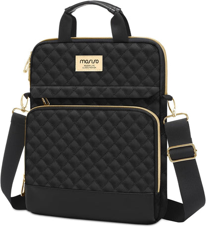 MOSISO 12.9 inch Tablet Sleeve Compatible with iPad Pro 12.9 inch M2 M1 2022-2018, Surface Pro 9/8/7/6/X, Square Quilted Carrying Case with Front 2 Pockets, Black iMosiso