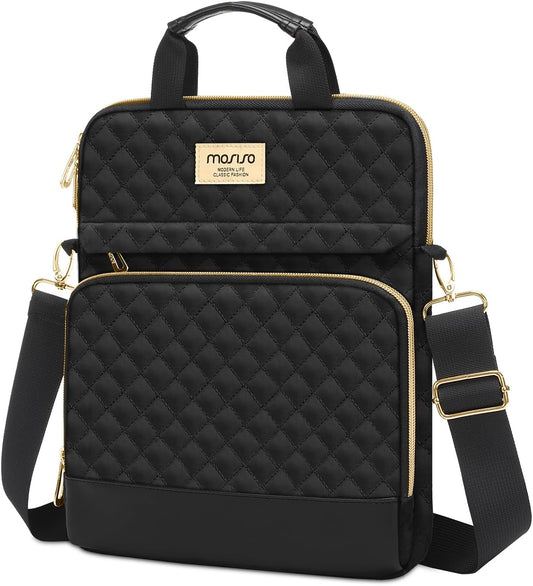 MOSISO 12.9 inch Tablet Sleeve Compatible with iPad Pro 12.9 inch M2 M1 2022-2018, Surface Pro 9/8/7/6/X, Square Quilted Carrying Case with Front 2 Pockets, Black iMosiso