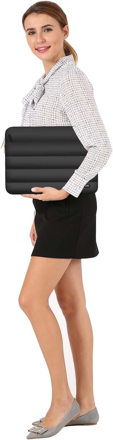 MOSISO Puffy Laptop Sleeve Compatible with MacBook Air/Pro, 13-13.3 inch Notebook, Compatible with MacBook Pro 14 inch 2023-2021 A2779 M2 A2442 M1, Polyester Horizontal Bag Cover with Small Case,Black iMosiso