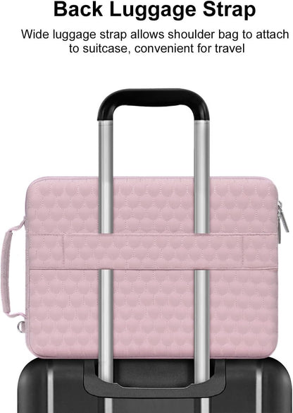 MOSISO Laptop Sleeve Compatible with MacBook Air/Pro, 13-13.3 inch Notebook, Compatible with MacBook Pro 14 inch M3 M2 M1 Chip 2023-2021, Hexagon Vertical Bag with Small Case&Side Handle&Belt, Pink iMosiso