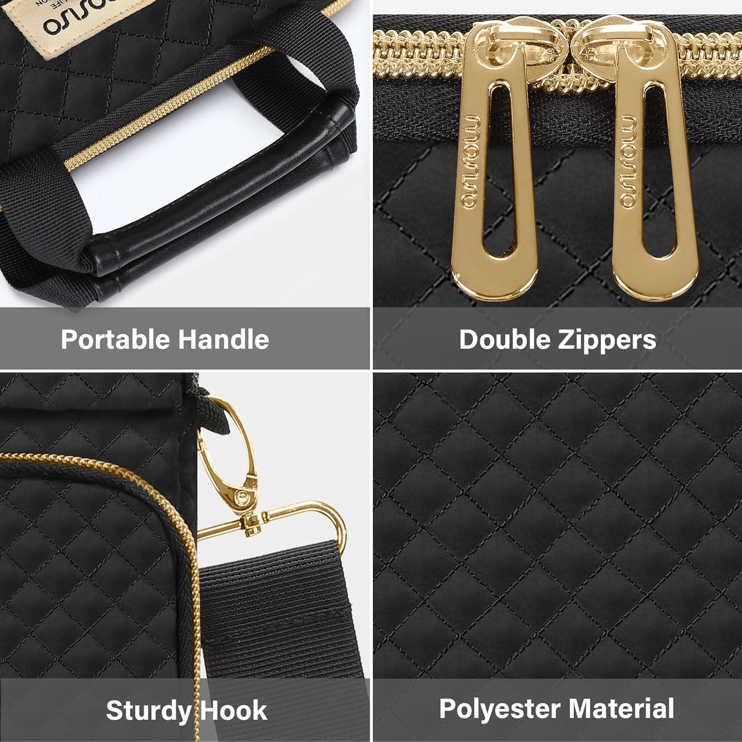 MOSISO 12.9 inch Tablet Sleeve Compatible with iPad Pro 12.9 inch M2 M1 2022-2018, Surface Pro 9/8/7/6/X, Square Quilted Carrying Case with Front 2 Pockets, Black iMosiso