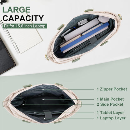 MOSISO Puffy Ultra‑Light Women Work Laptop Tote Bag,15‑16‑Inch,Built‑In‑Keyring,Side‑Pocket & Rear Trolley‑Sleeve
