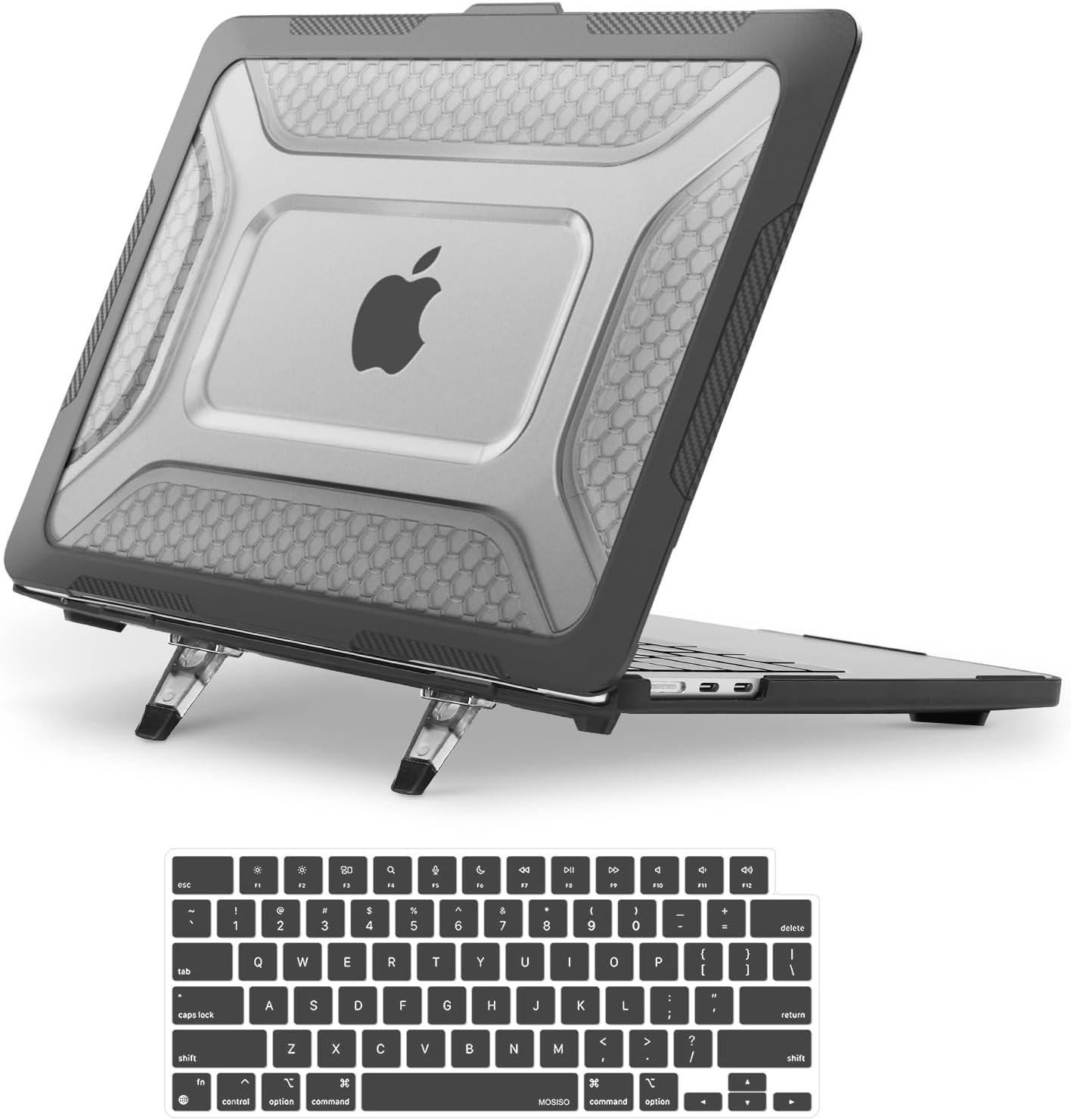 MOSISO Compatible with MacBook Air 13 inch Case M5 M4 M3 M2 2025-2022 A3449 A3240 A3113 A2681, 2 in 1 Kit Honeycomb Shock Resistant Hard Case with Foldable Kickstand for MacBook Air 13.6,