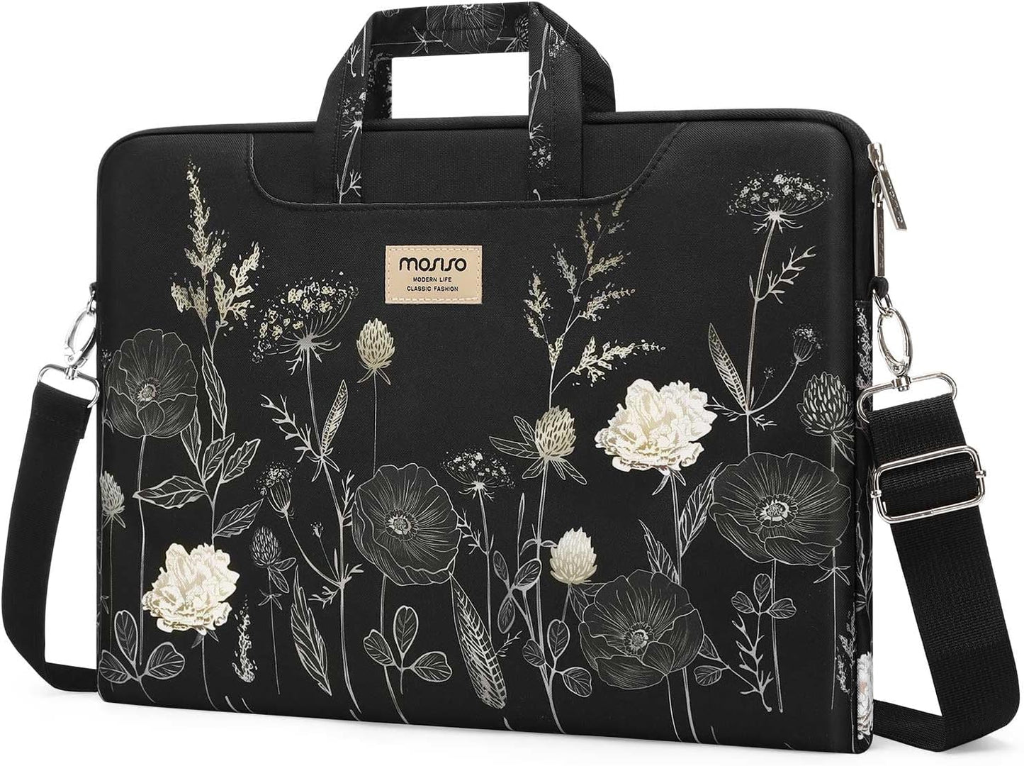 MOSISO Laptop Bag for Women 15.6 inch, 15-16 inch Computer Bag Compatible with MacBook Air 15 inch/Pro 16 inch, HP Dell Lenovo Asus Notebook, Laptop Messenger Shoulder Sleeve with Strap, Retro Flower