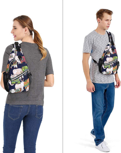MOSISO Mini Sling Backpack,Small Hiking Daypack Pattern Travel Outdoor Sports Bag, Elephant