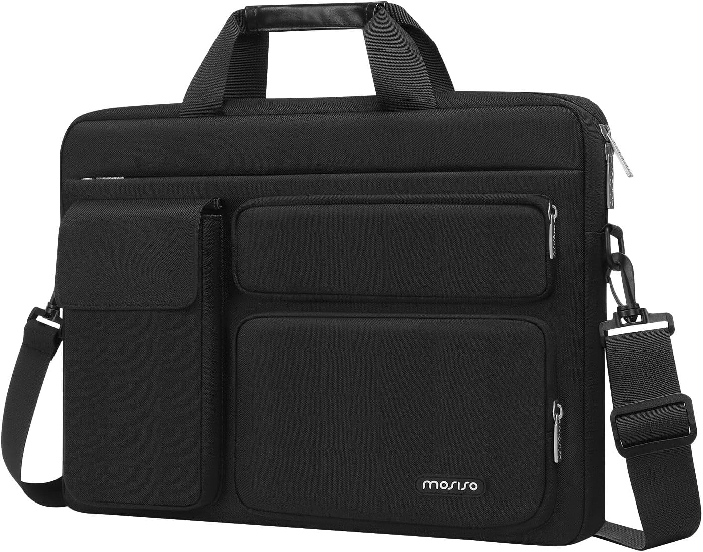 MOSISO Laptop Shoulder Bag 13-17.3 inch, 13/13.3/14/16/17.3 inch Computer Bag Compatible with MacBook Air/Pro 13 / Pro 14, HP Dell ASUS Lenovo with 2 Raised&1 Flapover&1 Horizontal Pocket&Handle&Belt