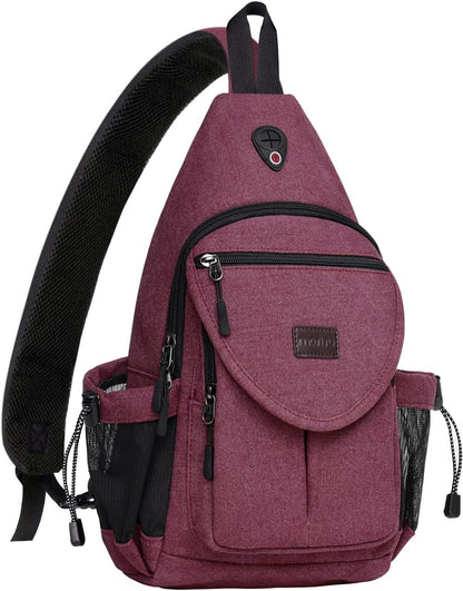 MOSISO Canvas Sling Backpack, Wear Resistant Crossbody Chest Daypack with Anti-Theft Hidden Pocket, Dual Mesh Bottle Holders & Earphone Hole, Fits 11 Inch Tablet for Hiking Travel Commute