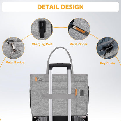 MOSISO Multi-Pocket Teacher Tote Bag, 15.6-Inch Laptop Compatible, USB Charging Port, Insulated Side Pockets & Rear Trolley Sleeve