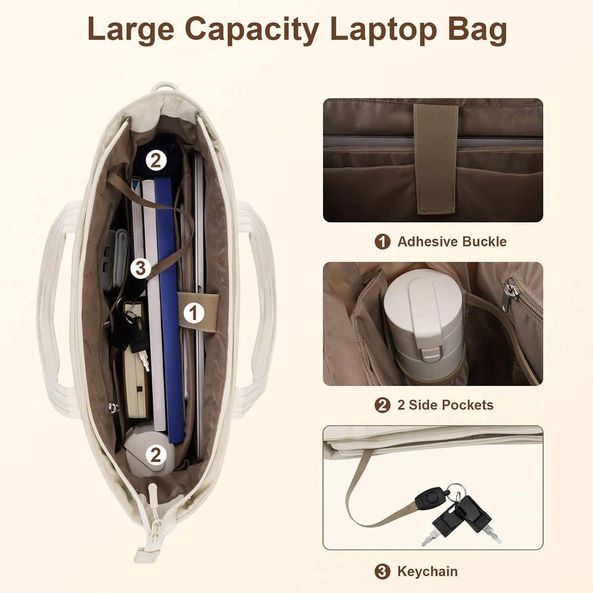 MOSISO Puffy Lightweight Women Laptop Tote Bag, 15 16 Inch Fit, Built In Keyring, Side Pocket and Rear Trolley Sleeve