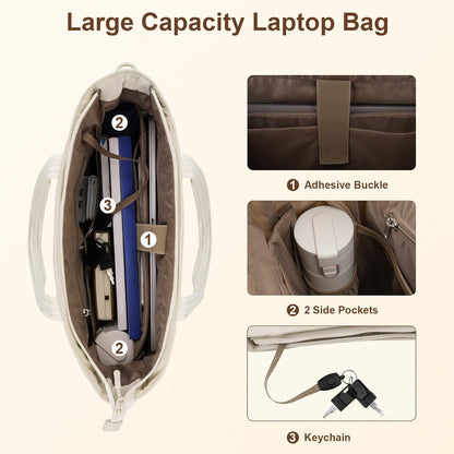 MOSISO Puffy Lightweight Women Laptop Tote Bag,15‑16‑Inch,Built‑In‑Keyring,Side‑Pocket & Rear Trolley‑Sleeve