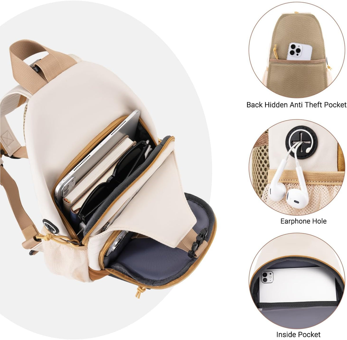 MOSISO Crossbody Sling Bag & Hiking Daypack for Women Men — USB Charging Port, Anti-Theft Pocket & Adjustable Padded Strap