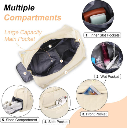 MOSISO Women Gym Duffle Weekender Overnight Bag, Quilted Design with Shoe‑Compartment & Built‑In Trolley Sleeve
