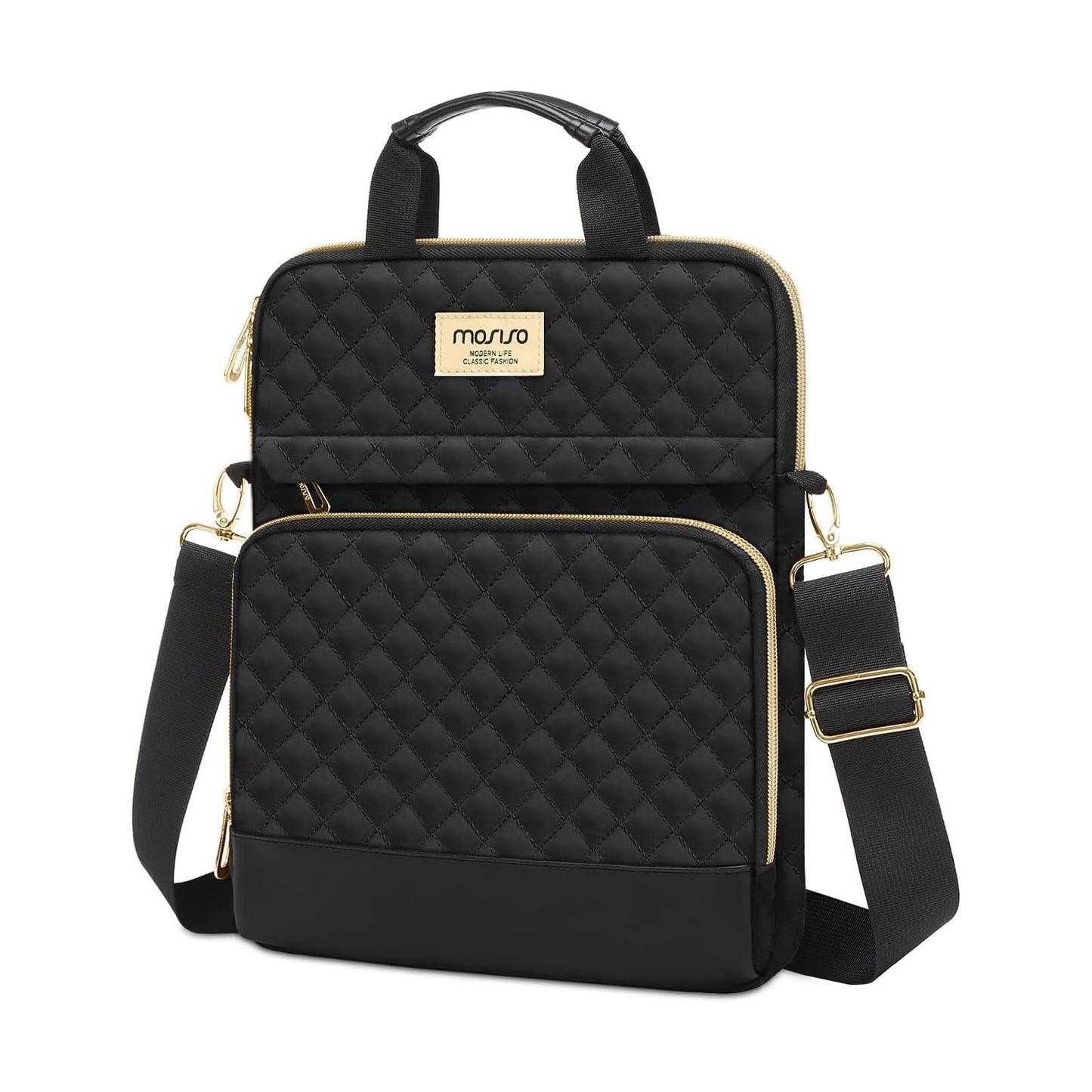 MOSISO 12.9 inch Tablet Sleeve for iPad Pro 13 M4 & iPad Air 13 M3 M2, iPad Pro 12.9 M2 M1 6/5th with Magic Keyboard,Square Quilted Carrying Case with Front 2 Pockets, Black