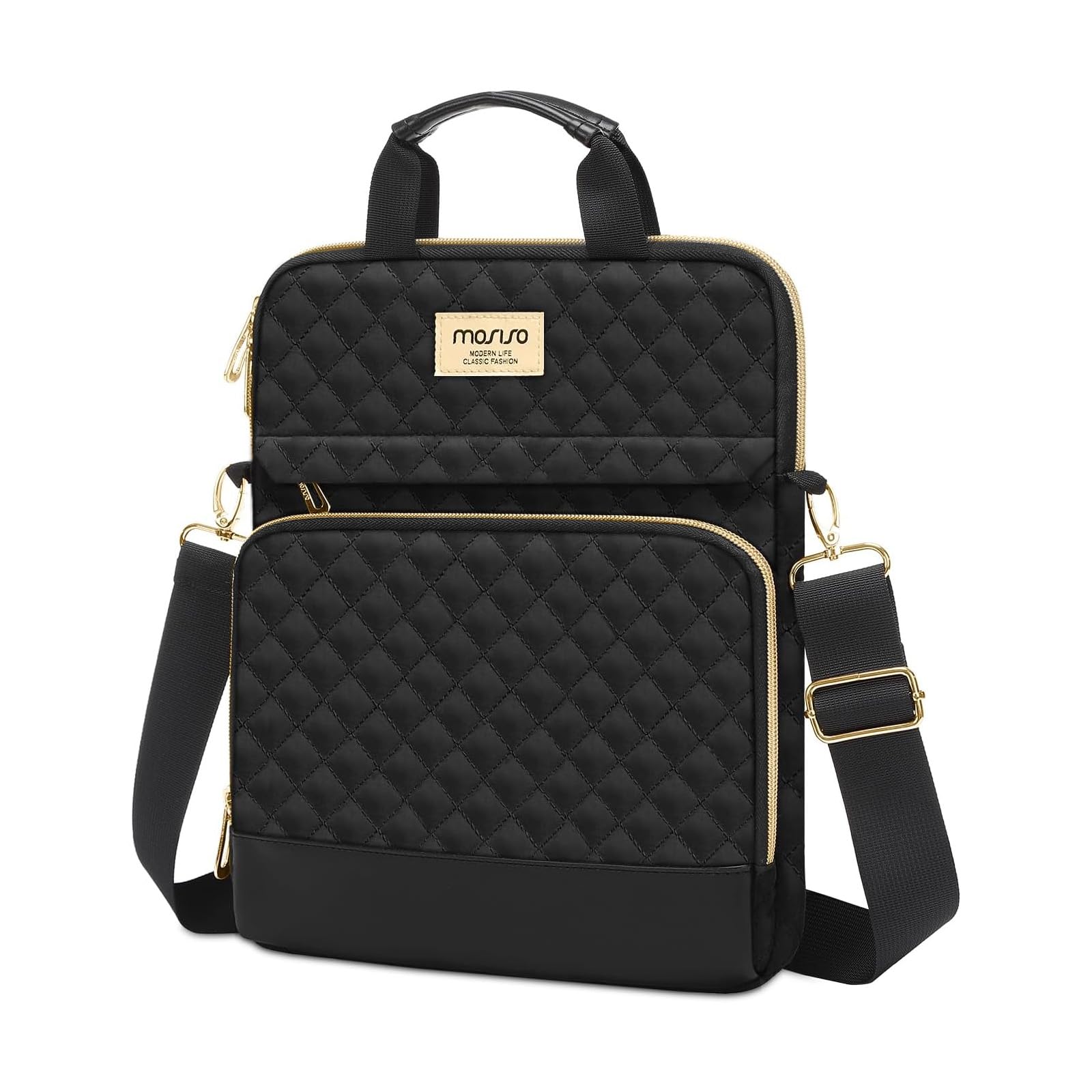 MOSISO 12.9 inch Tablet Sleeve for iPad Pro 13 M4 & iPad Air 13 M3 M2, iPad Pro 12.9 M2 M1 6/5th with Magic Keyboard,Square Quilted Carrying Case with Front 2 Pockets, Black