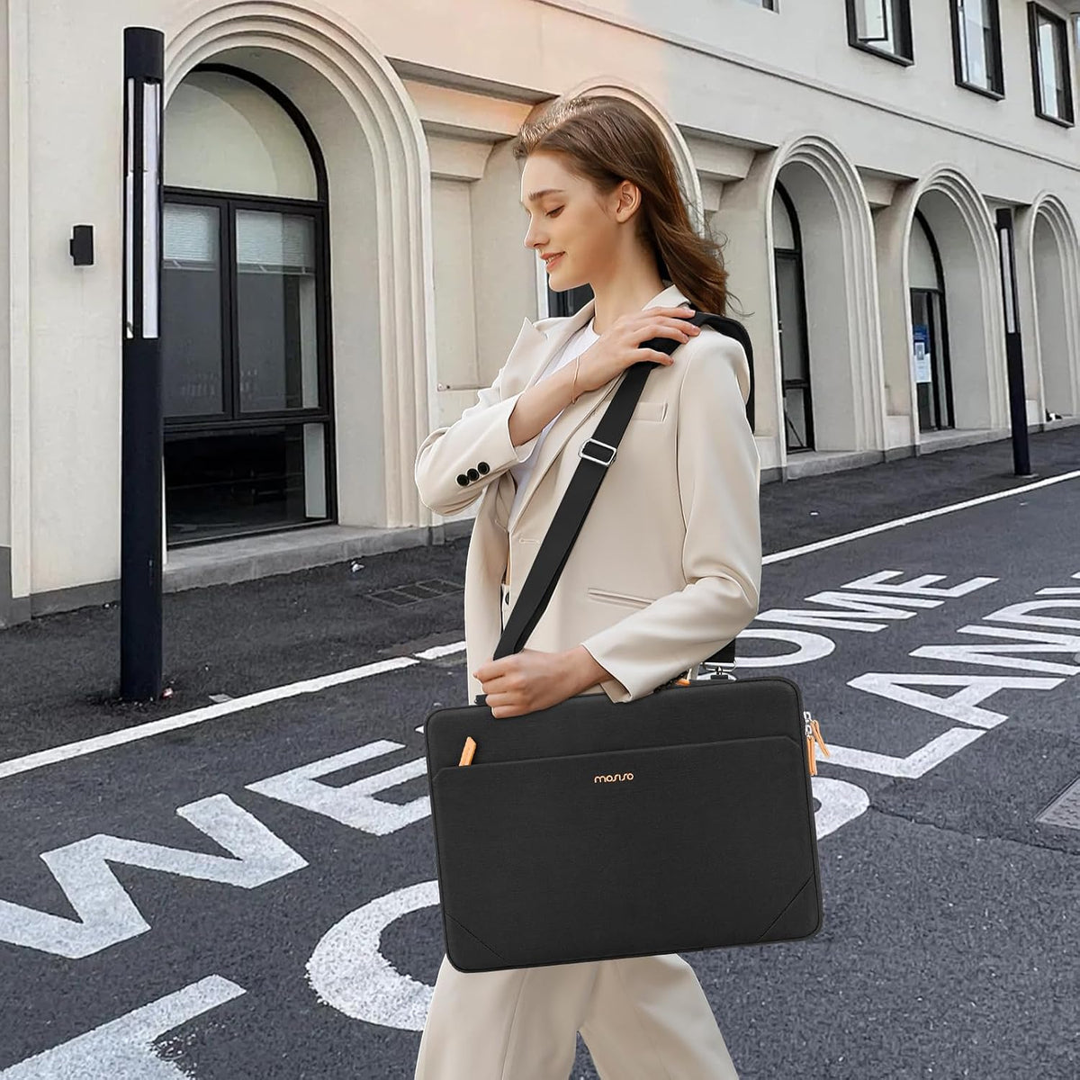 MOSISO 360 Protective Laptop Shoulder Bag 15.6 Inch — Side Open Messenger with 4 Zipper Pockets, Handle & Trolley Belt for MacBook HP Dell Lenovo