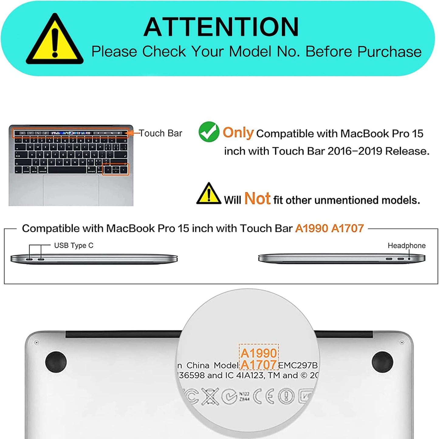MOSISO Compatible with MacBook Pro 15 inch Case 2019 2018 2017 2016 Release A1990 A1707 with Touch Bar, Plastic Hard Shell Case Cover & Screen Protector