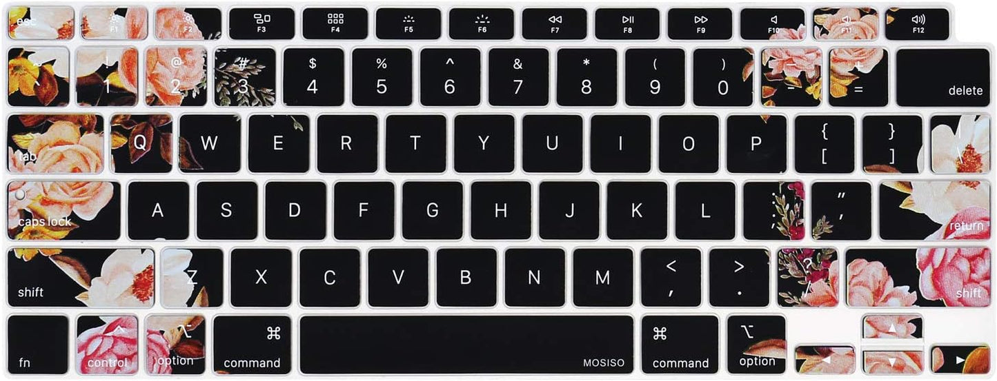 MOSISO Peony Keyboard Cover Only Compatible with MacBook Air 13 inch 2021 2020 Release A2337 M1 A2179 Retina Display with Touch ID Backlit Magic Keyboard, Waterproof Protective Silicone Skin, Black
