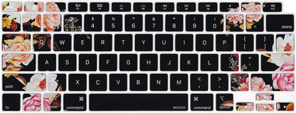 MOSISO Peony Keyboard Cover Only Compatible with MacBook Air 13 inch 2021 2020 Release A2337 M1 A2179 Retina Display with Touch ID Backlit Magic Keyboard, Waterproof Protective Silicone Skin, Black