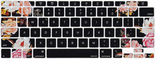 MOSISO Peony Keyboard Cover Only Compatible with MacBook Air 13 inch 2021 2020 Release A2337 M1 A2179 Retina Display with Touch ID Backlit Magic Keyboard, Waterproof Protective Silicone Skin, Black