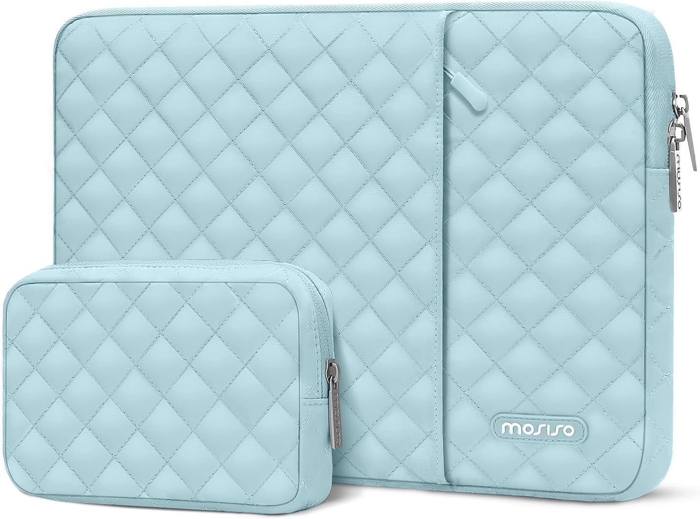 MOSISO Laptop Case 13-16inch, 13-16 inch Laptop Sleeve Compatible with MacBook Air/Pro 13 / Pro 14, HP Dell Acer ASUS Lenovo,Square Quilted Vertical Computer Bag with Pocket&Small Case, Chalk Pink