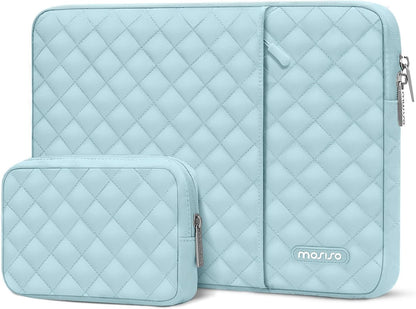 MOSISO Laptop Case 13-16inch, 13-16 inch Laptop Sleeve Compatible with MacBook Air/Pro 13 / Pro 14, HP Dell Acer ASUS Lenovo,Square Quilted Vertical Computer Bag with Pocket&Small Case, Chalk Pink