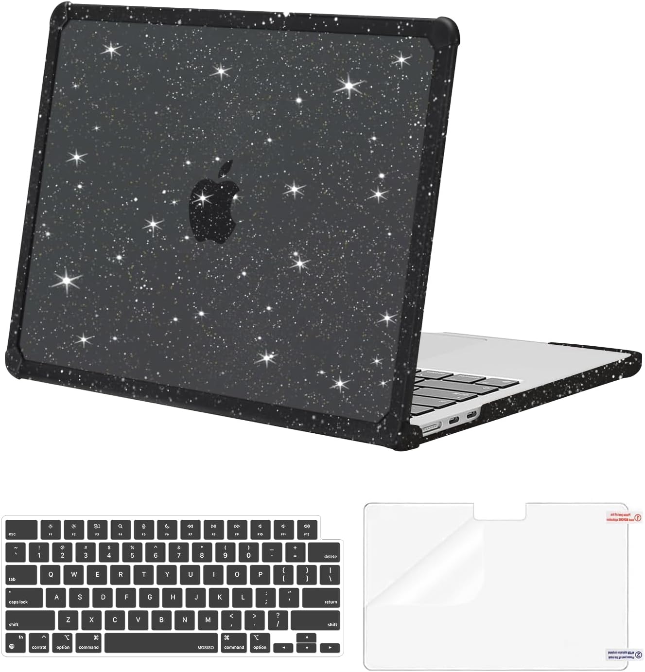 MOSISO Compatible with MacBook Air 13 inch Case M5 2026 M4 2025 M3 M2 2024-2022 A3449 A3240 A3113 A2681, Glitter Hard Case with TPU Bumper&Keyboard Cover&Screen Film for MacBook Air 13.6