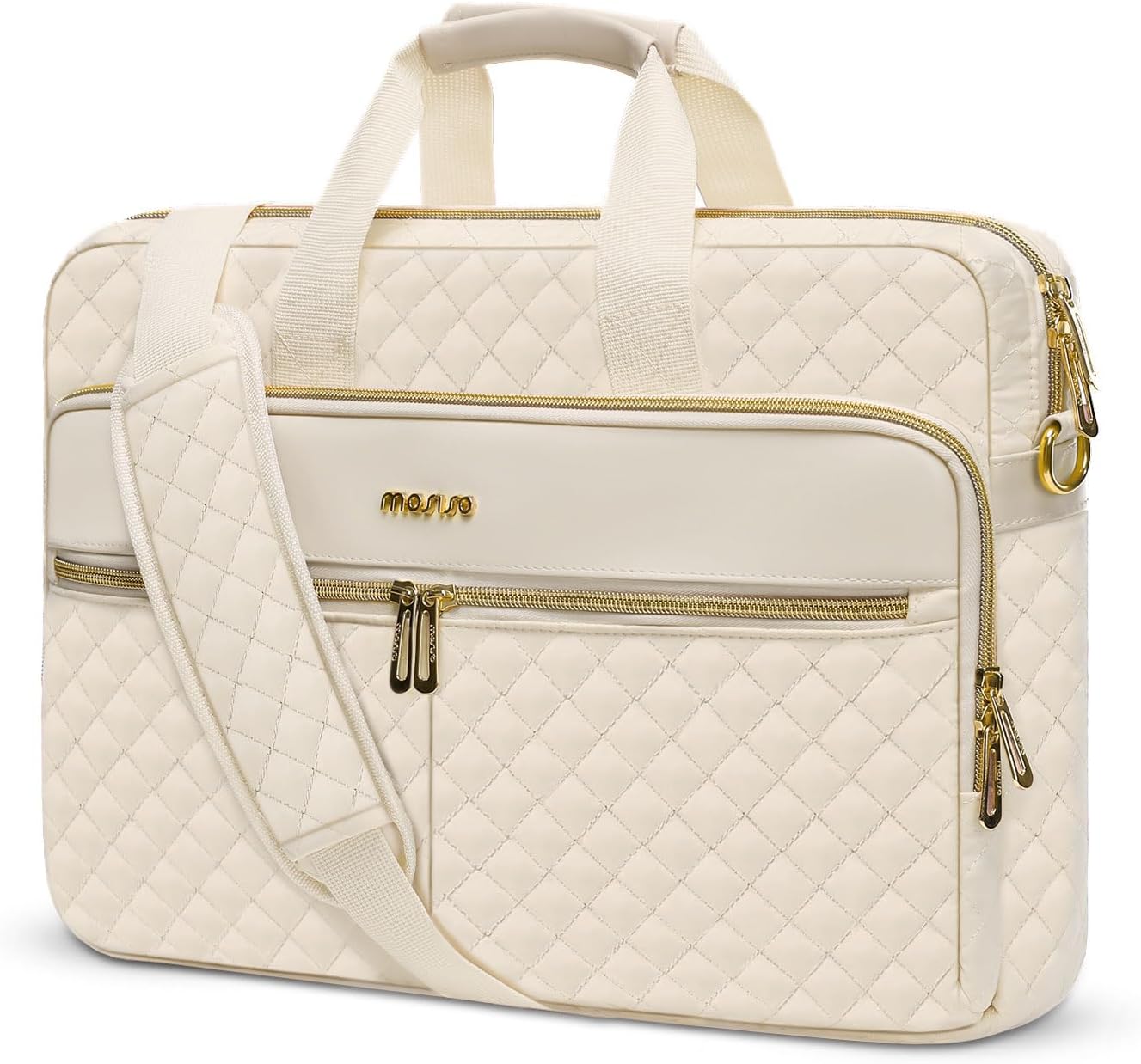 MOSISO 13-17.3 inch Laptop Bag, Laptop Briefcase Messenger | Compatible with MacBook, Square Quilted Computer Bag Work Office Business with 3 Pockets&Strap