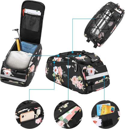 MOSISO Bike Rack Bag, Peony Waterproof Bicycle Trunk Pannier Rear Seat Pouch Cycling Bike Carrier Backseat Storage Luggage Saddle Shoulder Bag